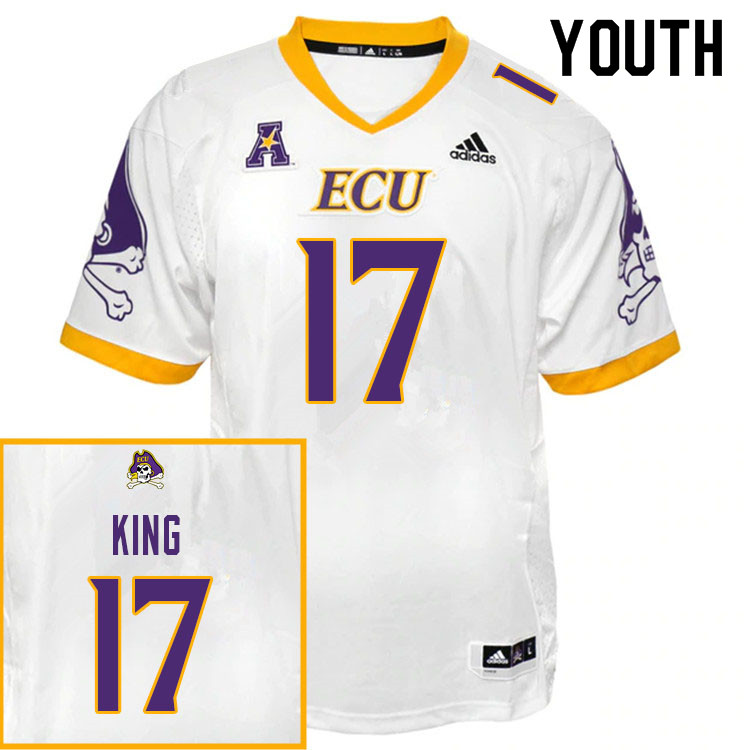 Youth #17 Kerry King ECU Pirates College Football Jerseys Sale-White - Click Image to Close